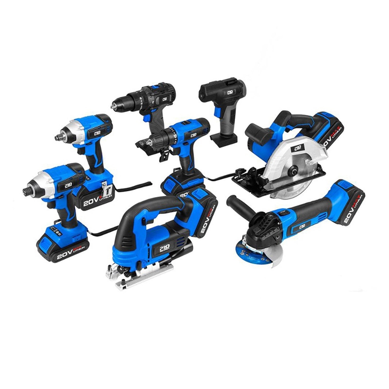 8 In 1 Cordless Screwdriver Drill Hammer Drill Impact Wrench Angle Grinder Circular Saw Jig Saw Air Inflator Lithium Battery