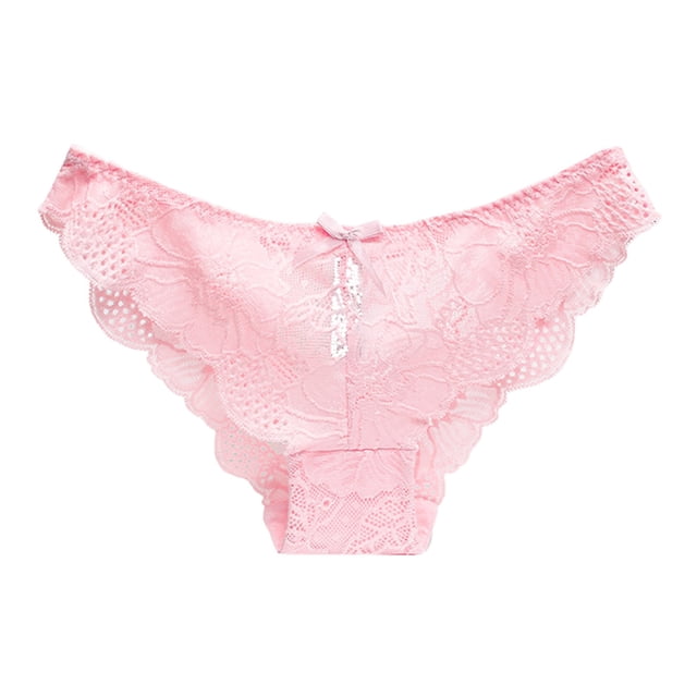 WTXUE Intimates | Waist Comfortable Hollow Ruffle Womens Low Bow Lace Underwear | 1 Piece Pink M