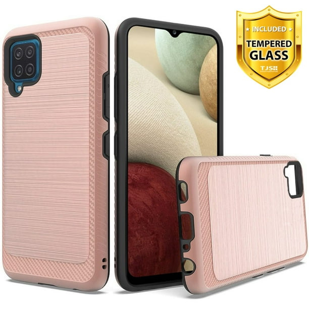 Phone Case Compatible With Samsung Galaxy A12 Case With Tempered Glass Screen Protector Metallic Brush Finish Hybrid Armor Rubber Drop Protector Cover Walmart Com
