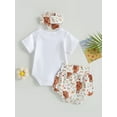 thumbnail image 4 of Bagilaanoe 3pcs Newborn Baby Girl Short Pants Set Short Sleeve Letter Print Romper Tops + Shorts + Headband 3M 6M 12M 18M Infant Casual Summer Outfits, 4 of 8