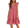 thumbnail image 2 of Ashirexll Robe Décontractée Sans Manches pour Filles, Couleur Unie, Col Rond, Haut à Fines Bretelles avec Imprimé à Carreaux pour Usage Quotidien, Âge 3-13 Ans, Rouge, 11-12 Ans, 2 of 7