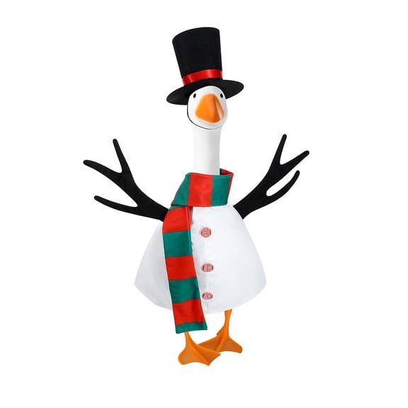 Christmas Winter Porch Goose Outfits for 23 Inch Lawn Statue, Snowman with Red Scarf Costume for Plastic/Cement Statue, Duck Sculpture Clothes for Yard Patio Xmas Decoration