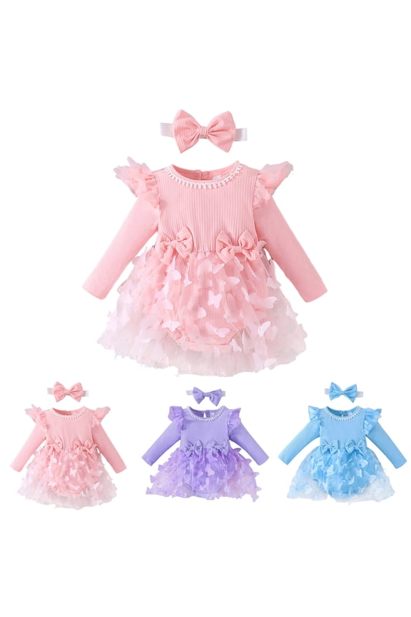 Boho Maxi Dress Tropical Floral Baby Girl Flower Dress Fall Winter, Tutu Tulle Princess Wedding Birthday Party Dresses for Girls 0-18 Months