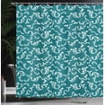 thumbnail image 3 of Ambesonne Teal Green Shower Curtain, Leaves Motif on Stripes, 69"Wx70"L, Teal and White, 3 of 4
