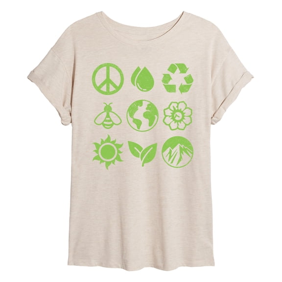 Instant Message - Earth Day Grid - Juniors Oversized Graphic T-Shirt