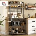 thumbnail image 2 of Bakers Rack with Power Outlet and LED Light, Industrial Coffee Bar, 5-Tier Microwave Stand with Grid Panel, 5 Shelves and 10 Hooks, Kitchen Storage Shelf, Grey, 2 of 9