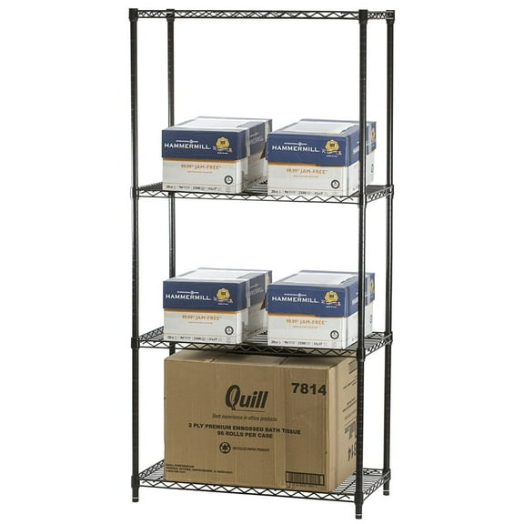 Shelving Inc. 12" d x 48" w x 72" h Black Wire Shelving with 4 Tier Shelves, Weight Capacity 300lbs Per Shelf