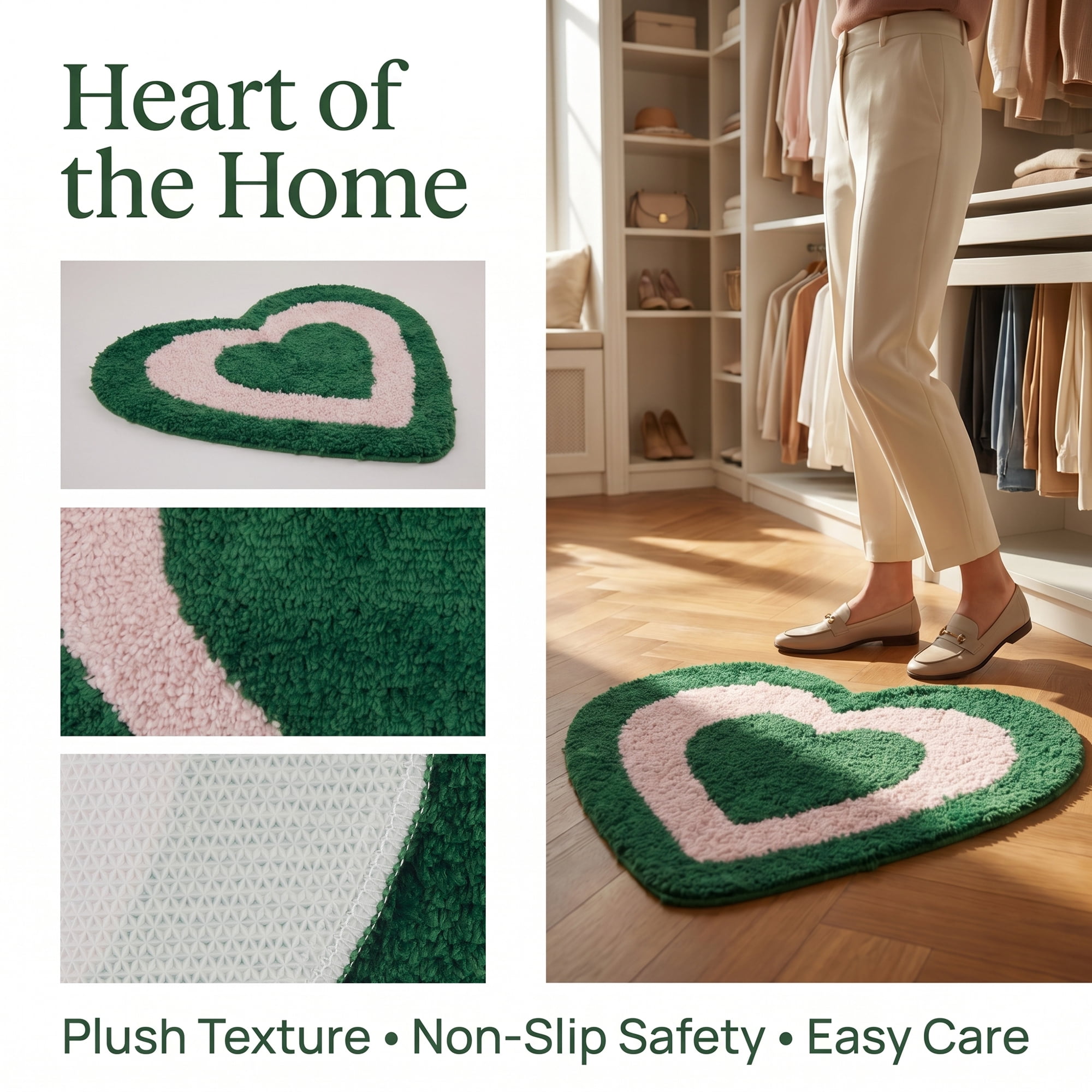 Unique Bargains Small Heart Rug Non-Slip Soft Shaggy Faux Fur Area Rug 19" x 16" Green