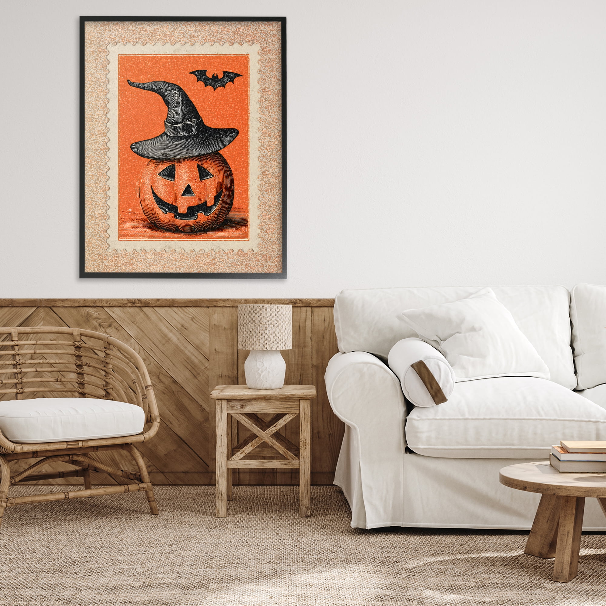 Vintage Jack-o-Lantern Stamp Black Framed Giclee Art, design by Arlington Prints