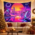thumbnail image 3 of Futuristic City Among Purple Dunes and Chrome Loops, Dreamy Retro Style for Synthwave Fans, Sci Fi Wall Art, Housewarming Gift, Tapestry Wall Hanging for Bedroom and Gaming Room, 3 of 7