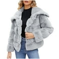 thumbnail image 3 of BiZtdJrK Back To School Prime Sales Womens Faux Fur Coat Fleece Cropped Lapel Jacket Long Sleeve Plush Warm Thickening Coats Warm Winter Open Front Jackets 2025 Gray 3XL, 3 of 9