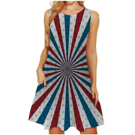 

Juebong Independence Day Print Women Fashion Summer Casual Sexy Summer Sleeveless Round Neck Dress