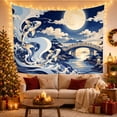 thumbnail image 3 of Koi Fish Among Waves with Full Moon and Bridge, Serene Japanese Inspired for Ocean Lovers, Asian Wall Art Decor, Housewarming Gift Tapestry Wall Hanging for Bedroom and Living Room, 3 of 7