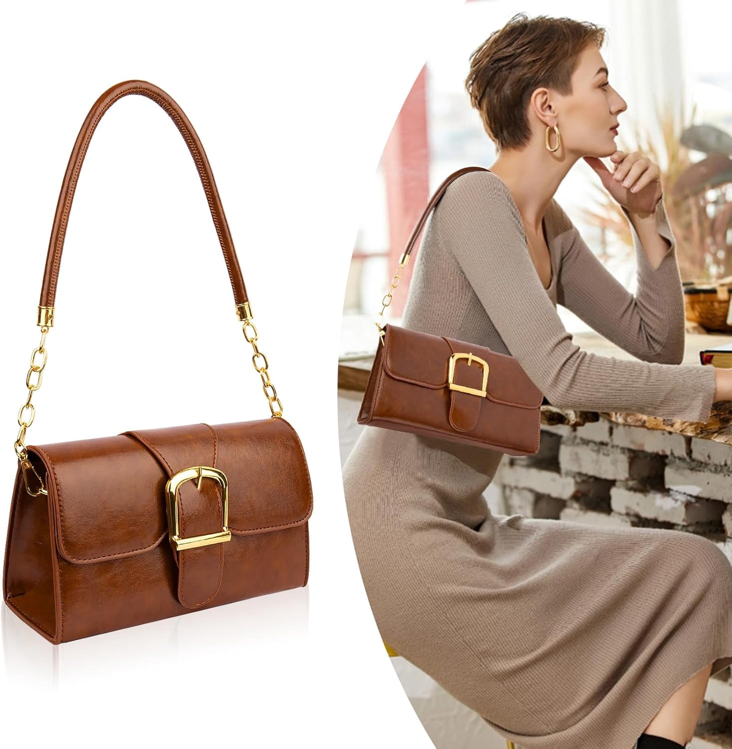 Shoulder Bag for Women, Cute PU Leather Small Purse Handbags, Retro Classic Tote Purses for Women with Removable Strap
