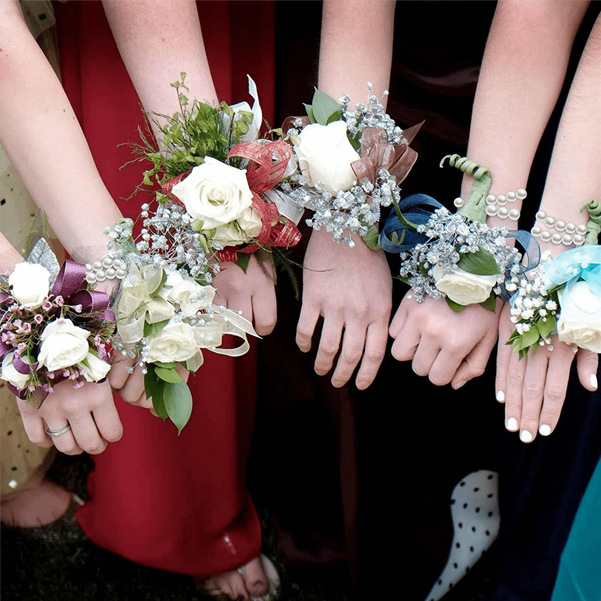 64Pcs Elastic Pearl Wrist Bands Corsage Accessories Wedding Wrist DIY Decor for Wedding Beach