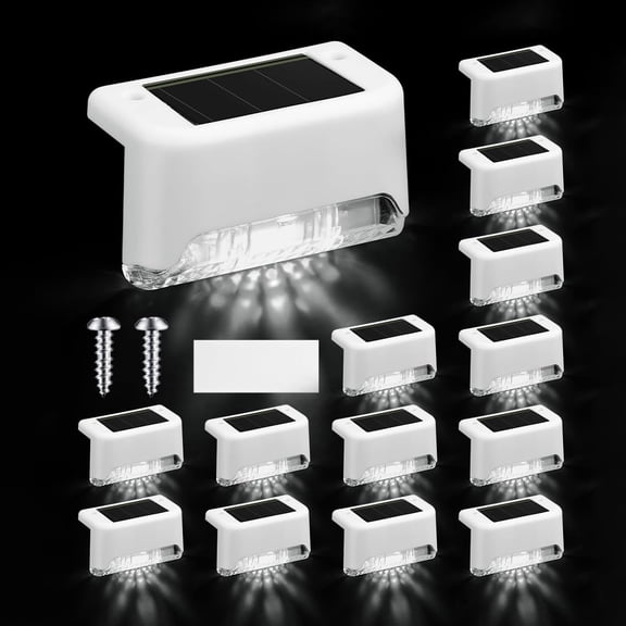 BlinkL 12 Pcs Solar Deck Lights Outdoor, Waterproof LED Solar Step Fence Lights for Stairs, Step, Railing, Patio, Driveway, Garden, Pathway and Yard(White Shell Cool White Light)