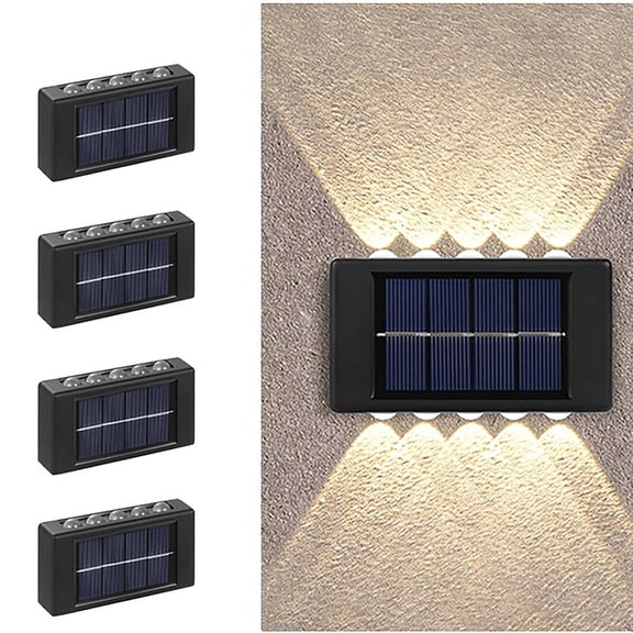 INTELIVE 4pcs Solar Wall Light with 10 LEDs, Wireless Solar LED Wall Light Up and Down Outdoor Garden Lamp for Garden Patio Hallway Stairs, Warm Light Color