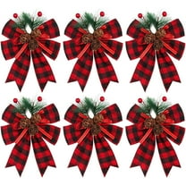 BinKFF 6 Pcs Christmas Velvet Bow with Pine Cones Pine Needles Xmas Red Ribbon Bow Christmas Tree Decoration Bows for Christmas Parties Indoor Outdoor Crafts DIY Decor