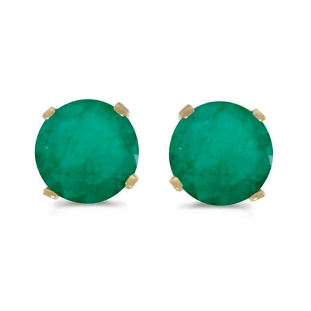 Natural Emerald - 5 mm Natural Round Emerald Stud Earrings Set in 14k Yellow Gold