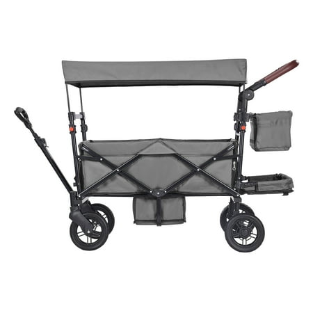 KFFKFF Wagon Stroller for Two Kids, Push and Pull Design with Adjustable Handle, Safety Harness, Removable Canopy, 4 Wheels with Brakes, Versatile Tandem Stroller for Outdoor Activities in Dark Grey