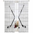 thumbnail image 2 of Ice Hockey Semi Sheer Window Curtains 96 Inches Long, Farmhouse Rustic Ball Sport Game Wooden Grain Rod Pocket Voile Silky Chiffon Curtain Light Filtering Drapes for Living Room, 52"x96", 2 Panels, 2 of 9