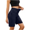 thumbnail image 3 of UDAUDU Womens Bermuda Jean Shorts Tummy Control High Waisted Stretchy Pull On Summer Denim Shorts Knee Length Jorts with Pockets Navy M, 3 of 7