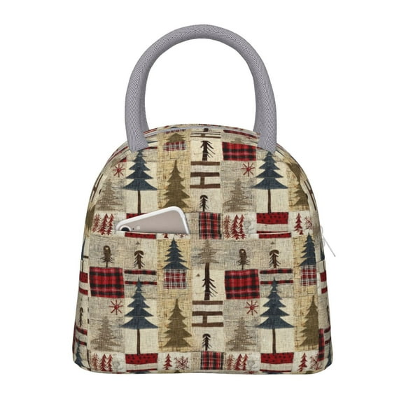 Fotbe Rustic Plaid Forest Lodge Bolsa de Almuerzo con Estampado, Lonchera Aislada, Contenedor de Comida Reutilizable Tipo Cooler a Prueba de Fugas