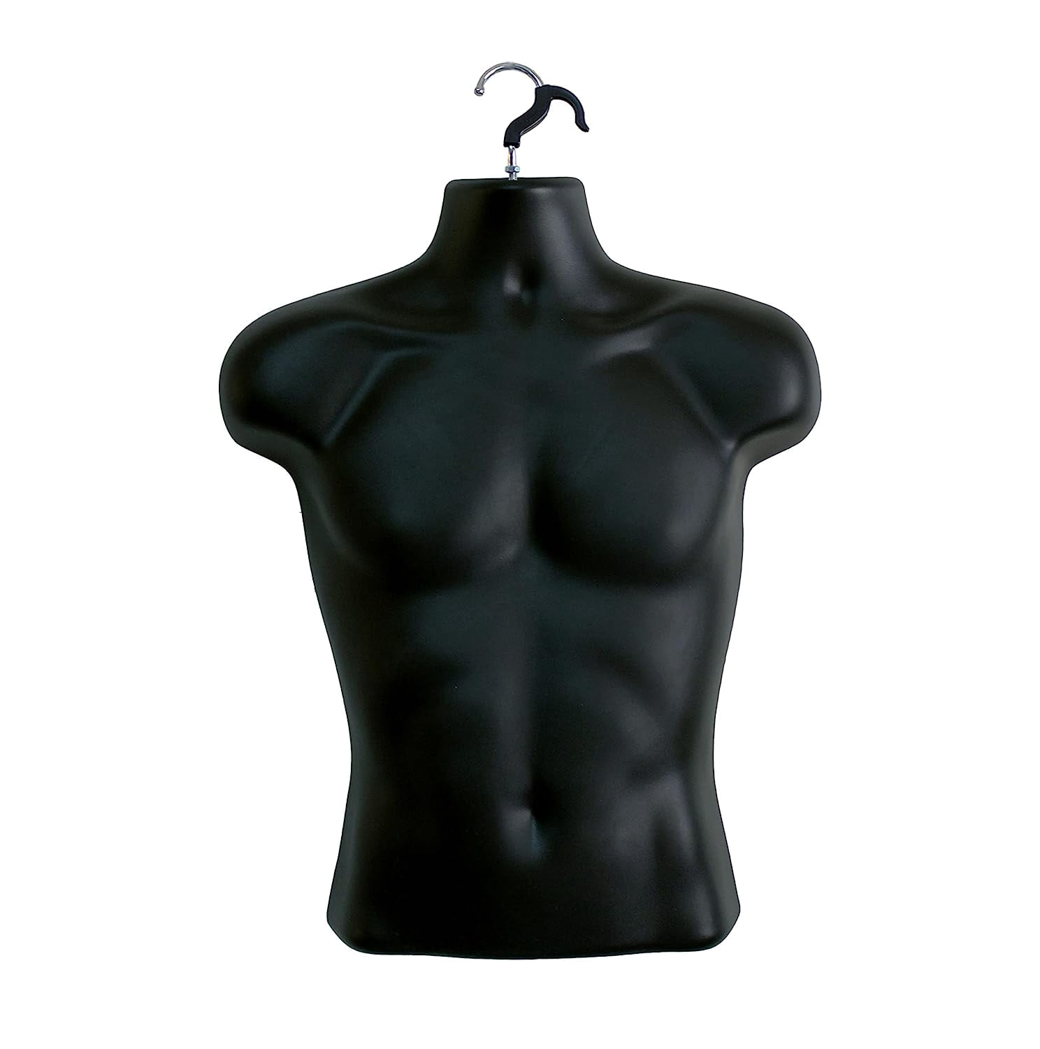 DisplayTown 2 Pack Black Male Mannequins Hollow Back Body Torso w/ Metal Stands with Metal Pole & Hanging Hook for Tshirt Display, S-M Sizes