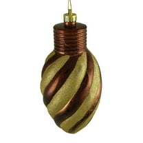 Chocolate Brown Glitter Stripe Shatterproof Light Bulb Christmas Ornament 11"