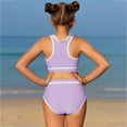 thumbnail image 6 of Xudanell Girls Solid Swimsuit Toddler Girls 2 Piece Bikini Vest Briefs Split Swimsuit Teen Girl Swimsuits Two Piece Light Purple 14-15 Years, 6 of 9