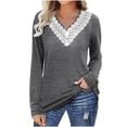 thumbnail image 1 of Timegard Womens Long Sleeve Tops Lace V Neck Solid Color Blouse Dressy Casual Comfy Shirts Tops Fall, 1 of 6