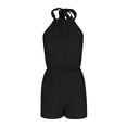 thumbnail image 3 of Favoffer Women Halter Neck Jumpsuit Backless Solid Color Romper Elastic Waist Pocketed One Piece Shorts Loose Casual Overalls for Beach Party Daily, 3 of 9