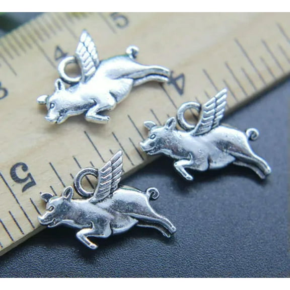 U8MO 10/30/50X Retro Flying Pig Alloy Charms Pendant Jewelry Making DIY 14*19mm-10pcs