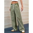 thumbnail image 6 of Low Rise Striped Pants for Women Pull on Drawstring Boho Wide Leg Pants Green L, 6 of 8