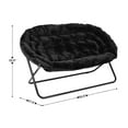 thumbnail image 4 of BizChair 56" Portable Folding Double Saucer Chair with 2 Folding Ottomans Black Faux Fur with a Black Steel Frame for Dorm or Bedroom, 4 of 14