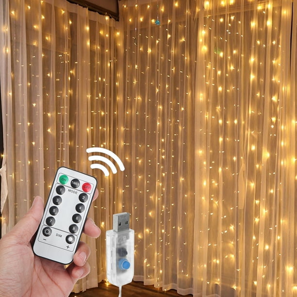 Christmas 300 LED Curtain Lights with Remote Control, 8 Modes USB