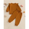 thumbnail image 6 of Toddler Baby Girls Fall Outfits 0 6 12 18 24 Months 2T 3T Letter Embroidery Ruffles Long Sleeve Sweatshirt and Elastic Pants Set Baby 2 Piece Clothes, 6 of 9