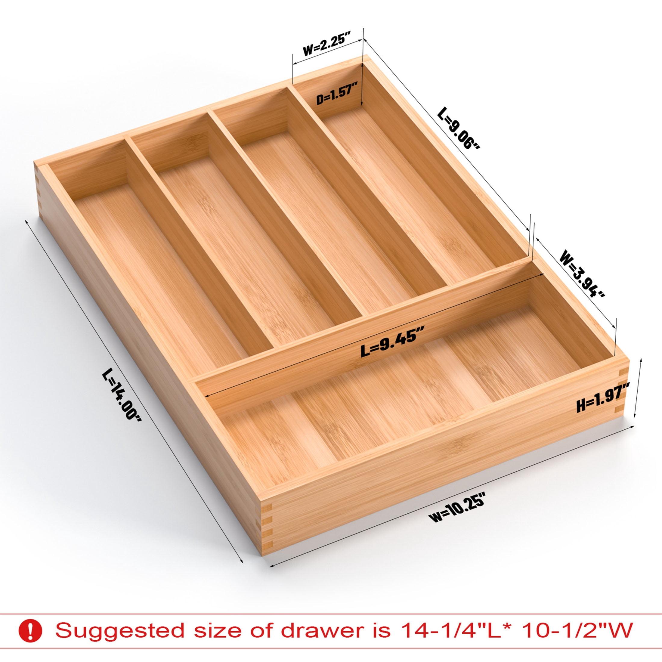 Bamboo Cutlery Tray Kitchen Utensil Silverware Flatware Drawer Organizer Dividers with 5 Compartment