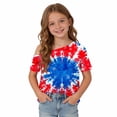 thumbnail image 6 of Girls 4th of July Off Shoulder Patriotic Tie Dye Top American Flag Stars Red White Blue Multicolor Short Sleeve Summer Casual Shirt for Kids,Size 11 T, 6 of 9