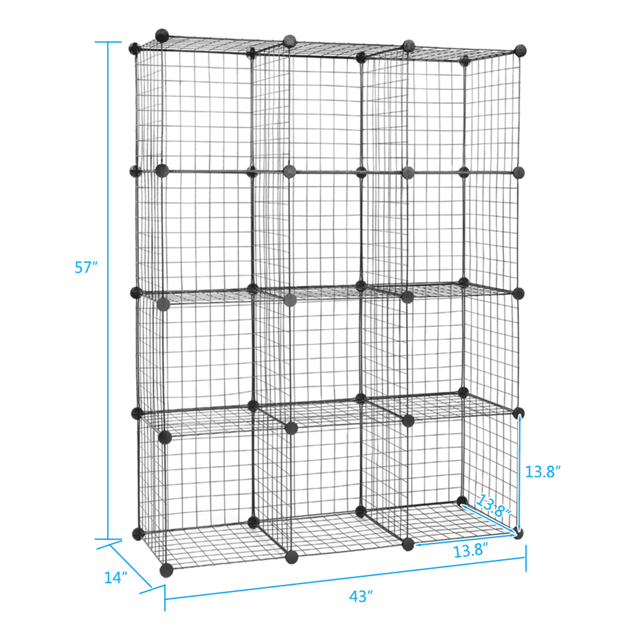 12-Cube Organizer Shelf, Metal Grid Storage Cubes, DIY Modular Bookshelf, Closet Organizer & Toy Storage, Black (14" x 14" x 14" Each Cube)