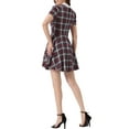 thumbnail image 3 of INSPIRE CHIC Women's Peter Pan Collar Puff Sleeves Above Knee Plaid Grid Dress M Red White, 3 of 6