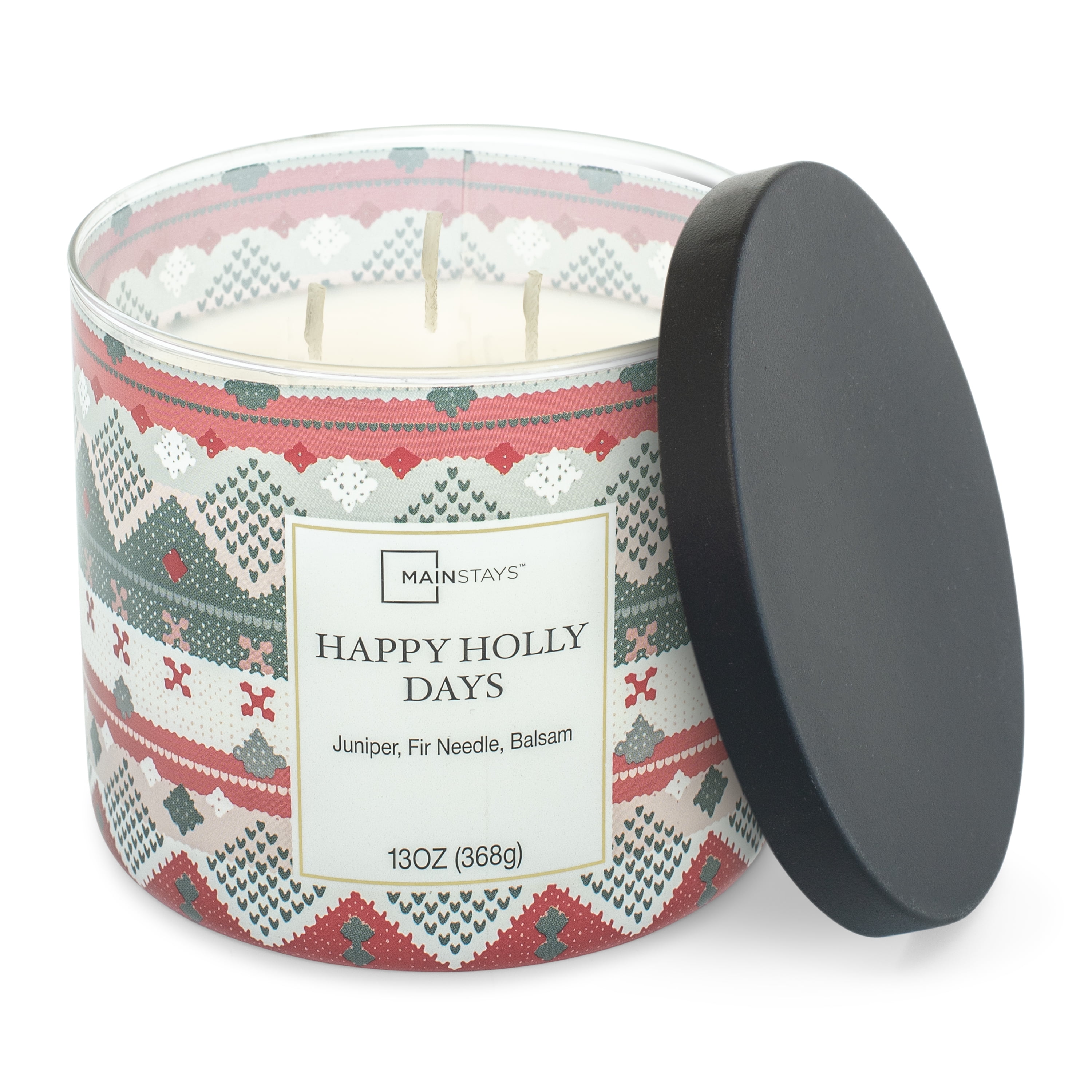 Mainstays Scented 3-Wick Jar Candle, Happy Holly Days, 13 oz.