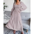 thumbnail image 6 of LEZMORE Fashion Dresses for Women Spring and Summer Square Neck Long Sleeve Cotton Blend Dress Pleated Long Dresses, Gray, 6 of 8