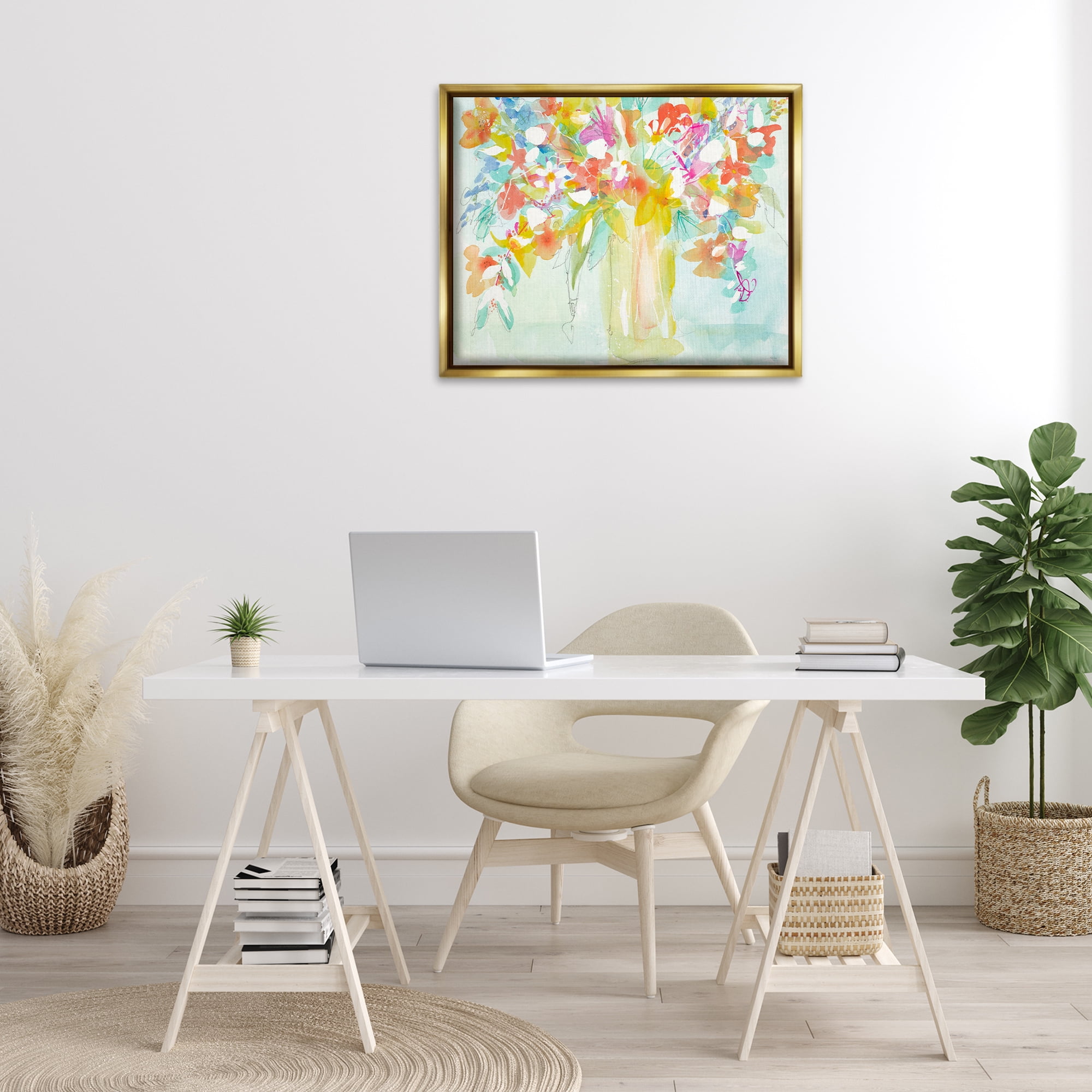 Stupell Industries Bold Eclectic Bouquet Botanical & Floral Painting Gold Floater Framed Art Print Wall Art, 31 x 25