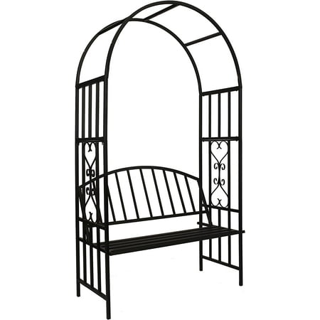 Steel Garden Arch with Seat for 2 People, 6'7" High x 3'7" Wide, Garden Arbor for Various Climbing Plant, Outdoor Garden Lawn Backyard