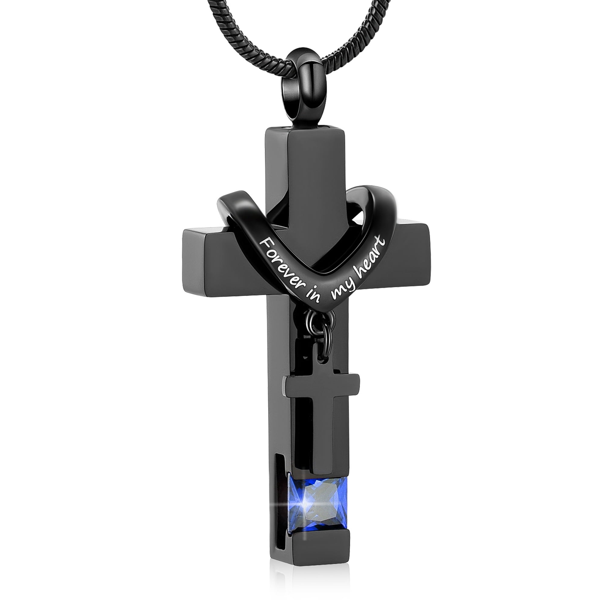 Forever in My Heart Birthstone Personalized Double Cross Urn Pendant Cremation Jewelry for Ashes Cross Ashes Keepsake