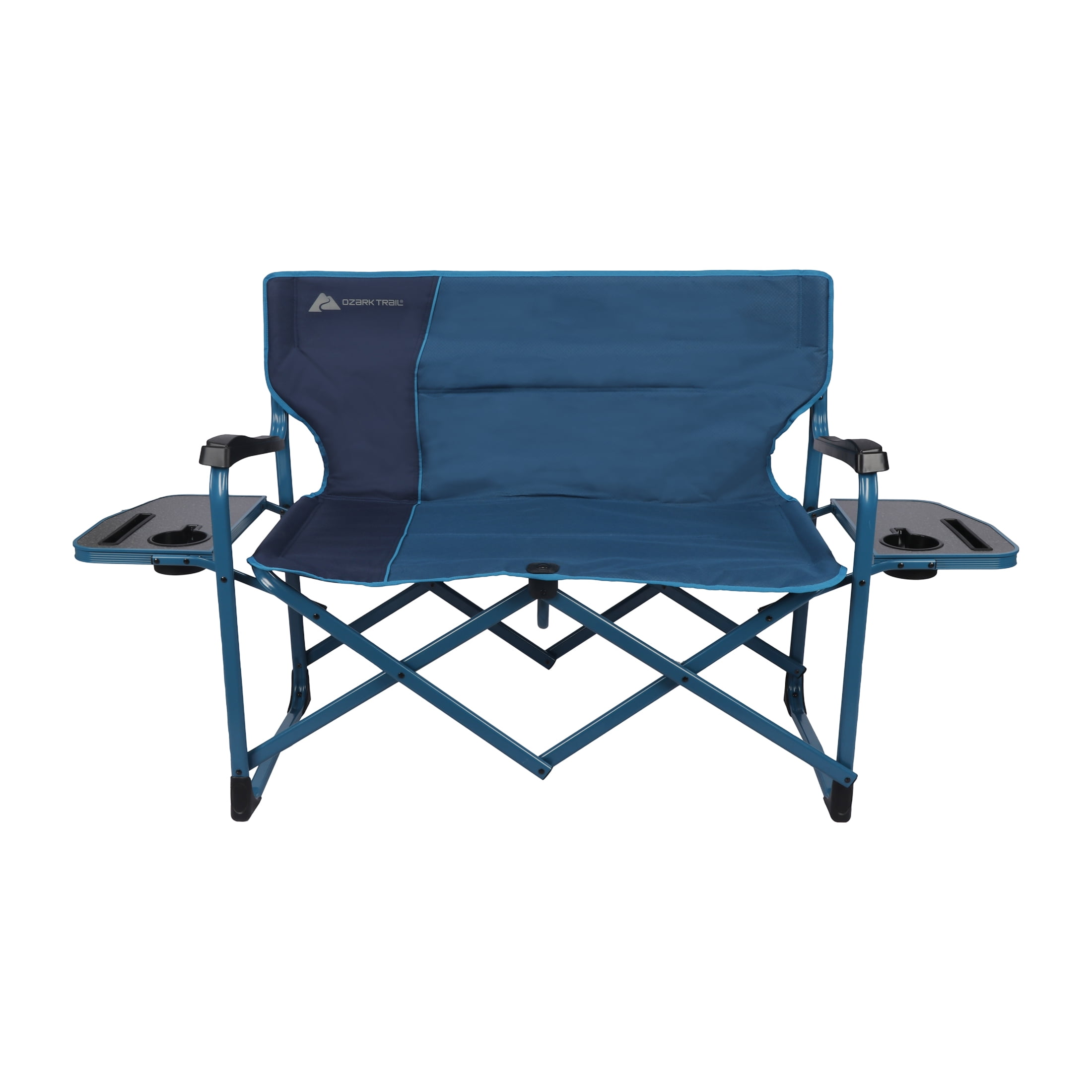 Ozark Trail Directors Camping Loveseat with Side Tables, Blue, Outdoors, Camping