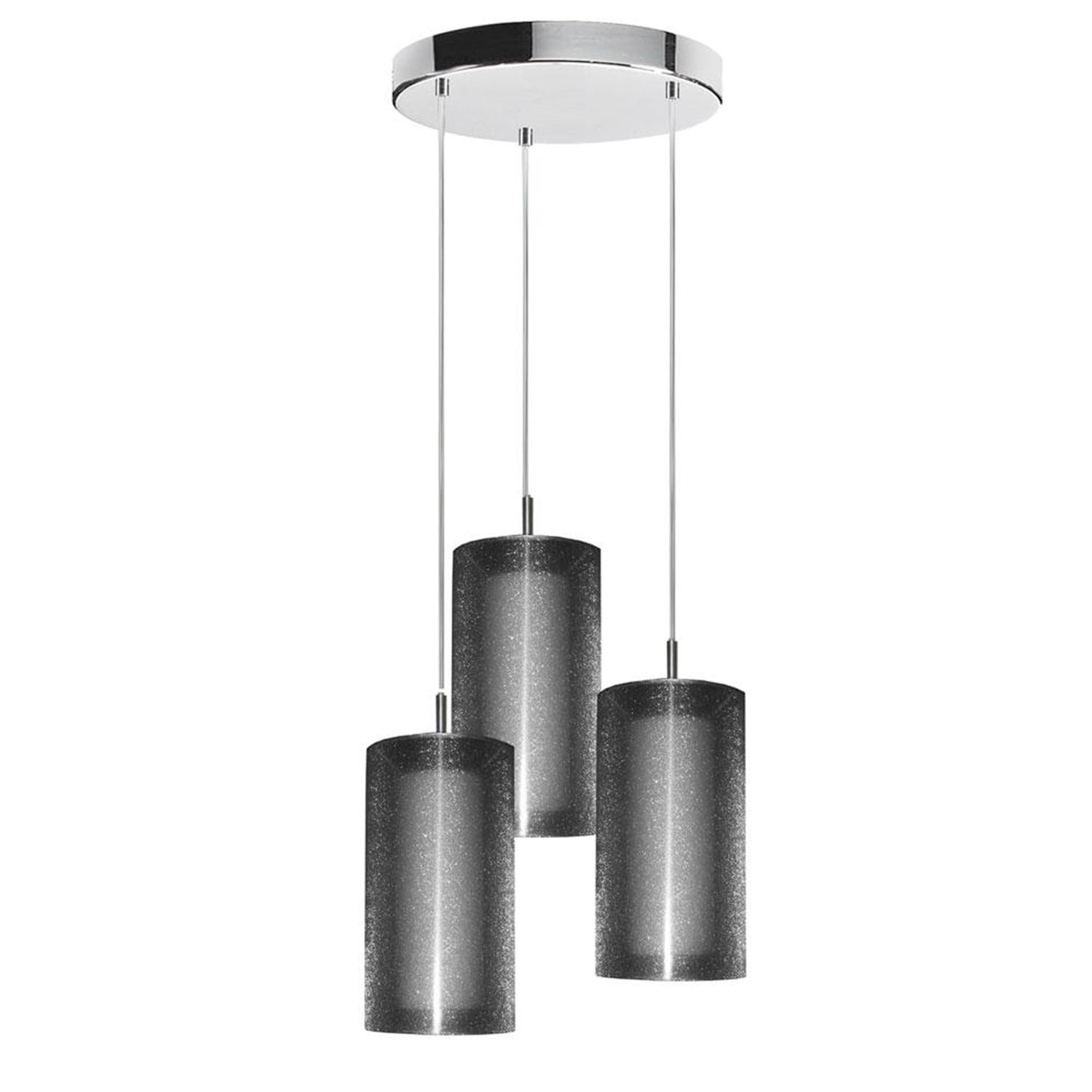 Three Light Pendant Fixture with Cylindrical Frosted Glass Shades and