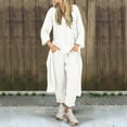 thumbnail image 2 of Ashirexll Two Piece Sets for Women, Outfits for Women, Spring Fall Round Neck Casual Solid Color Linen Long Sleeve Pants Suit Set, 2 of 7