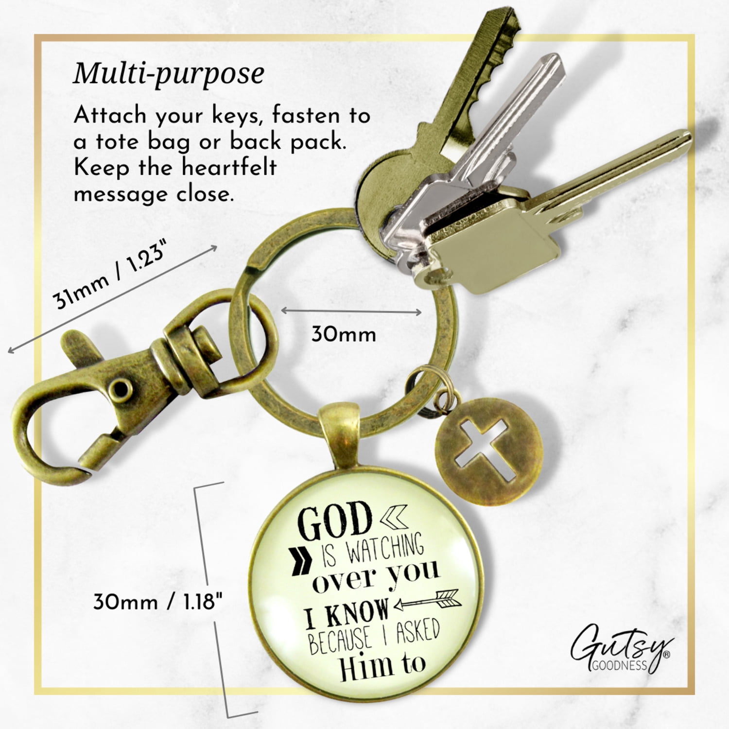 Faith Gutsy Goodness Bronze Keychain He Is Watching Over You Men Women Vintage Bronze Key Ring